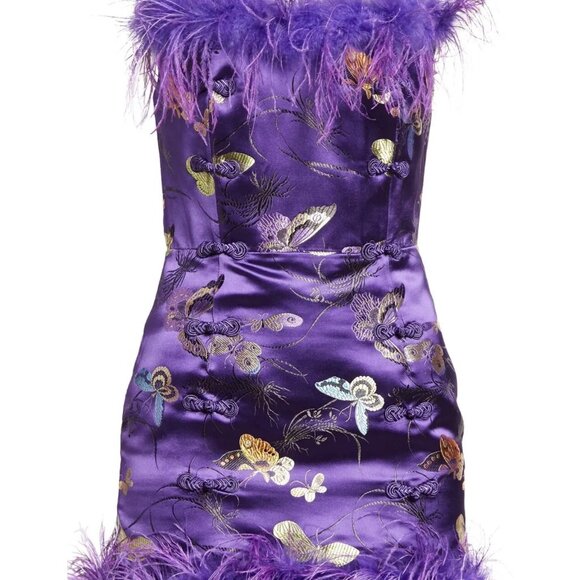 Sau Lee Jayde Feather Trim Satin Dress - Picture 4 of 8